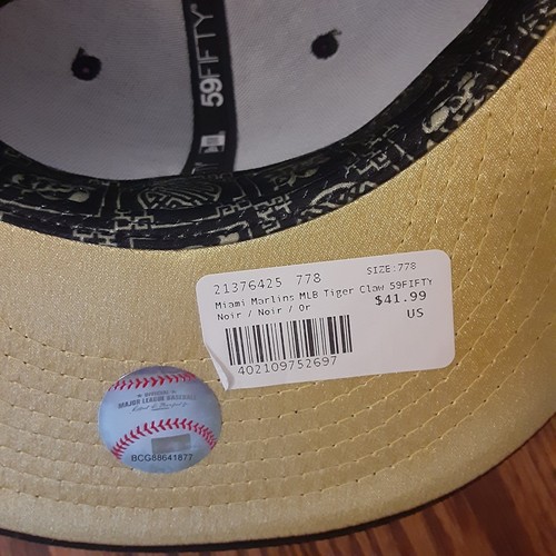 Miami Marlins MLB Hat 7 7/8 Tiger Claw 59fifty Black Gold Cap EUC - Picture 7 of 9