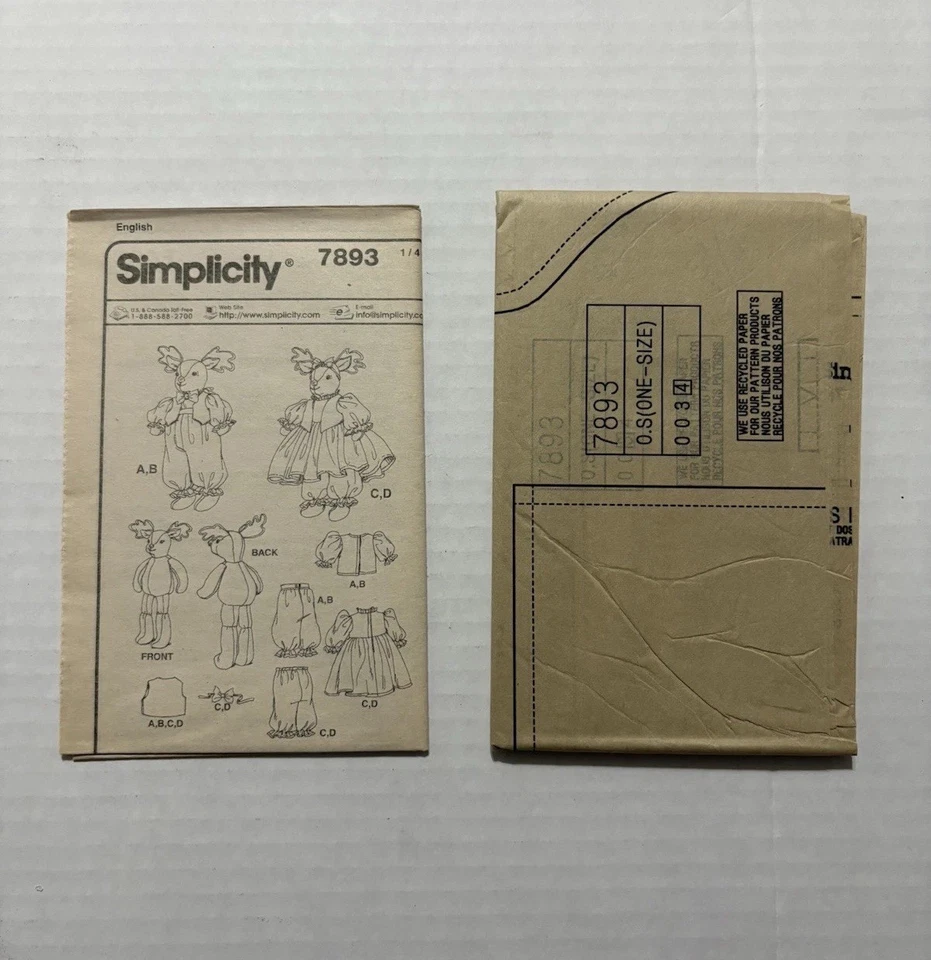 Simplicity Holiday Sewing Pattern 7893 22 Inch Reindeer And Clothes Uncut - Image 3 of 3