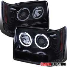 Fit 1993-1996 Jeep Grand Cherokee Smoke Black Led Halo Projector Headlights Lamp