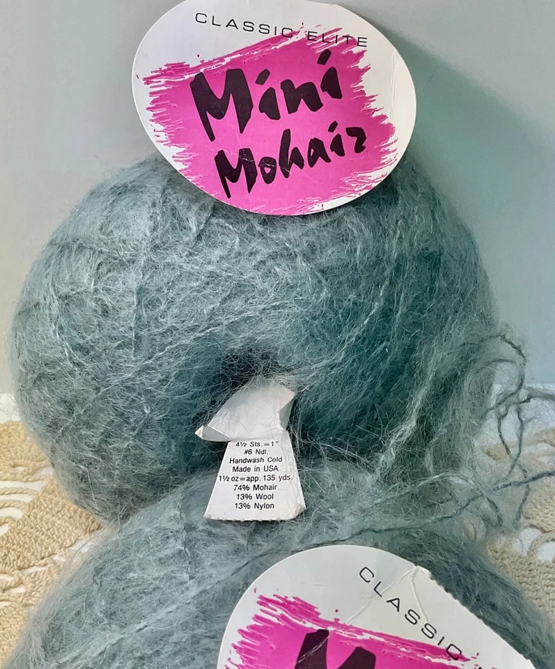Clásico Elite Mini Hilo Mohair Lote de 2 EE. UU. Verde Grisáceo 8509 Nuevo Como Nuevo Foto 3 de 4