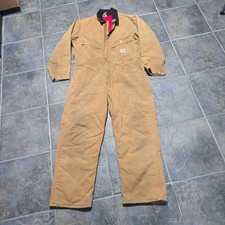 Carhartt Coveralls Mens 44S Tan Quilted Lined Duck Canvas Vintage Work Jumpsuit