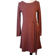 KAILEIGH Lauryn S Fitted Side Tie Dress Long Sleeve Knit Orange Red Knee Length