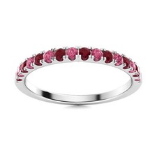 Pink Topaz  Ruby 2MM Round 925 Sterling Silver Half Eternity Band Women Ring