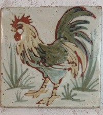 Vtg Colin Kellam Studio Pottery Stoneware Tile 14.5x14.5cm Cockerel Rooster