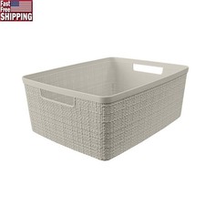 Woven Jute Storage Basket W/ Cut-Out Handles Home Office Kitchen Organization