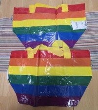 Quantity 2 IKEA Rainbow 27 x 27 cm Tote Shopper Bag with yellow handles - NEW