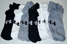 Under Armour Kids Training Cotton No Show Socks 6 Pairs WHITE BLACK GRAY