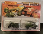 1975 LESNEY MATCHBOX TWO PACK TP-11 OLIVE MILITARY JEEP & MOTOR CYCLE NIOP