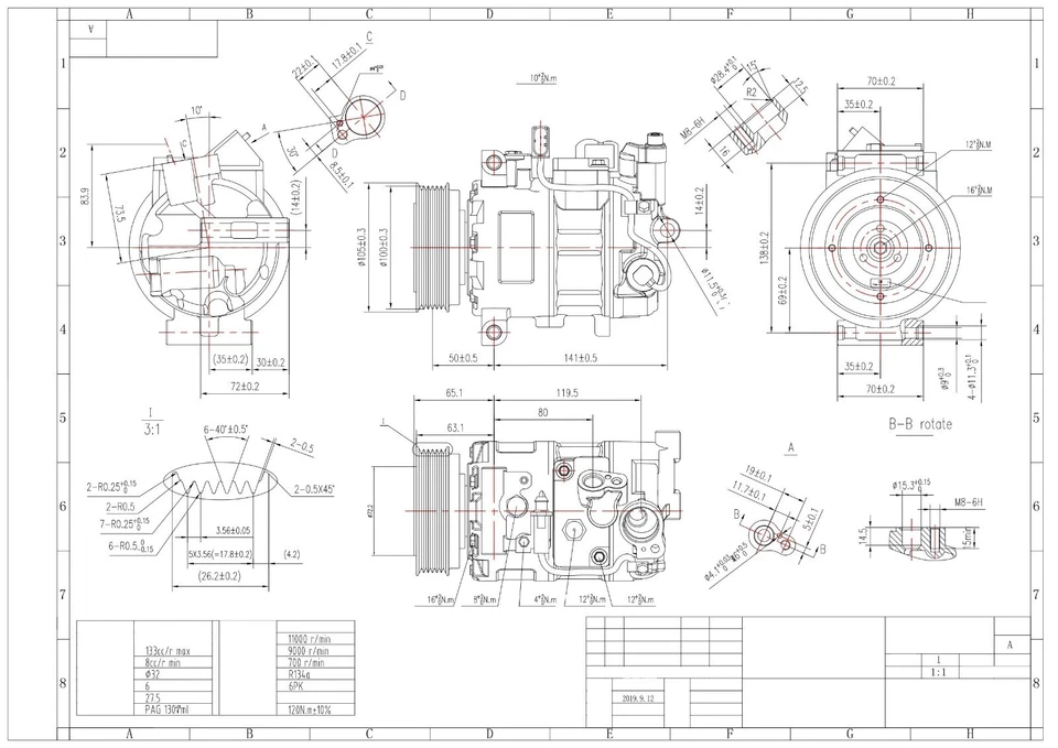 A/C COMPRESSOR FOR VW TRANSPORTER CARAVELLE 7E 7H 7F 7J 09-15 2.0 TDI 7E0820803A - Image 3 of 4