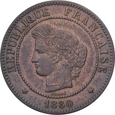 [#1507964] France, 5 Centimes, Cérès, 1880, Paris, Bronze, MS(60-62), Gadoury:15
