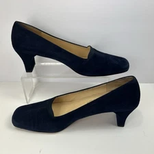 Ferragamo Suede Heels Pumps Sz 9 C $495 Blue Ribbon Block Comfort Classic Work