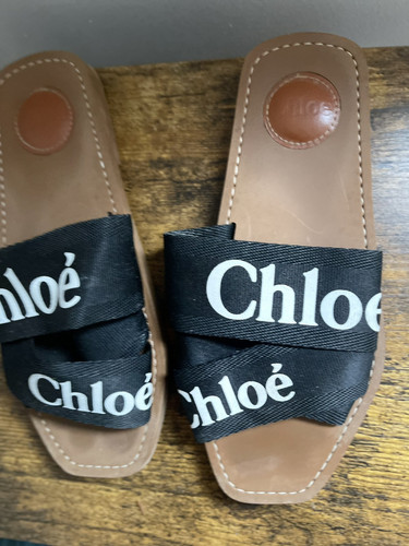 Chloe Woody Flat Mule Sandals - Black And White EU 38 UK5 - Picture 4 of 5