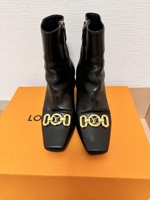 LOUIS VUITTON Leather LV circle Chain Ankle Boots 37 Black Women