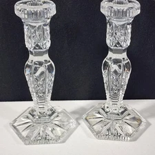 2 Waterford Hardwick 8.5" Cut Crystal Candle Holders Etched Mark 2002 VTG