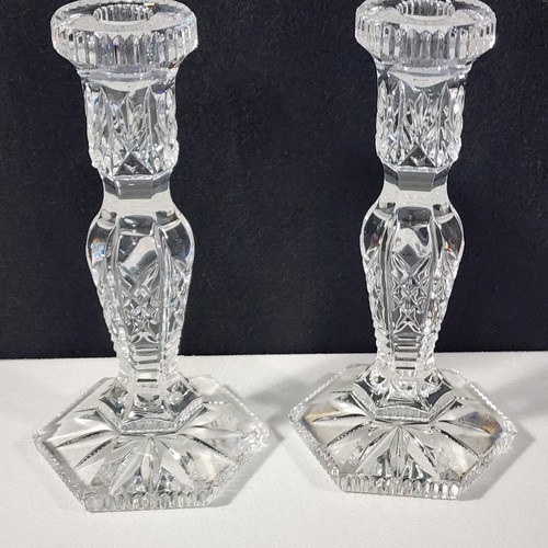 2 Waterford Hardwick 8.5" Cut Crystal Candle Holders Etched Mark 2002 VTG - Picture 2 of 13