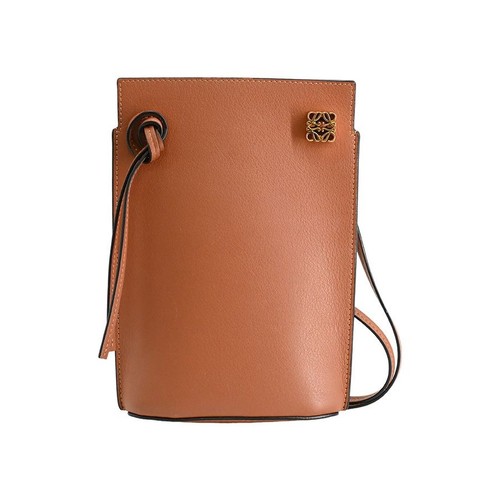Auth LOEWE Dice Pocket C630R12X01 Shoulder Bag Tan Calf Leather Gold 20cm 13.5cm