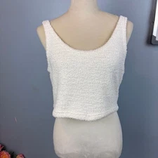 If It Were Me Fuzzy White Crop Top Tank XL Cozy Layering Staple Casual Coquette 