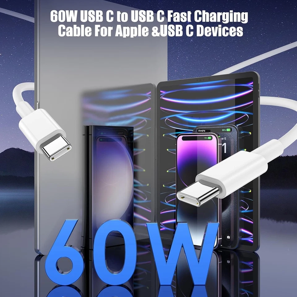 Fast Charging Cables Multi Pack 60W USB-C Type Cables for iPhone and Samsung - Image 3 of 4