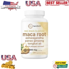 Maca Root 5000mg Red, Yellow, & Black Maca + Ashwagandha, Panax Ginseng 240 Caps