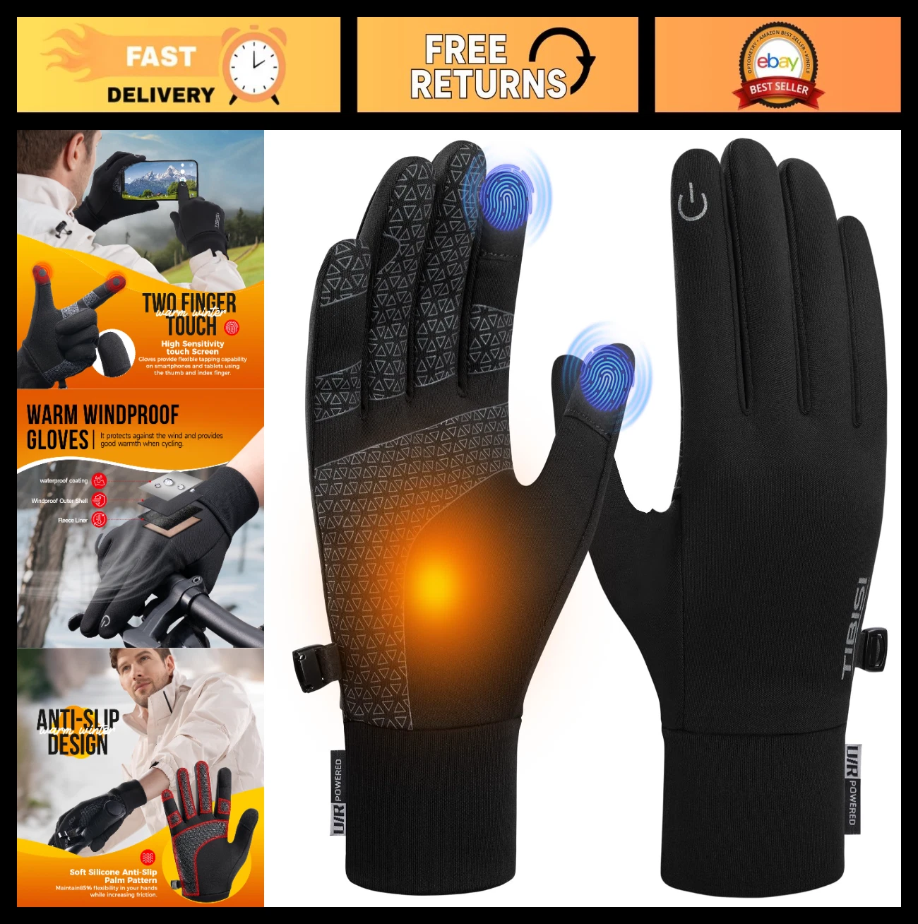 Winter Touchscreen Gloves for Men & Women - Windproof Thermal Cycling, Running,