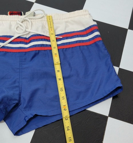 Vintage Sea Island Swim Short Shorts Swim Trunks Red White Blue 2" Inseam Sz M - Picture 6 of 12