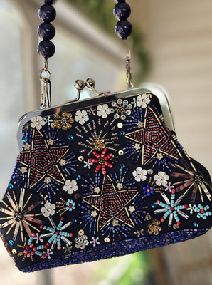  Unique America & Beyond Fireworks Beaded Clutch w/attachable beaded strap NWT