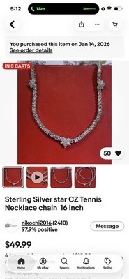 Sterling Silver star CZ Tennis Necklace chain  16 inch