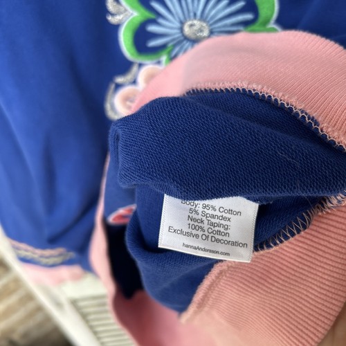 Hanna Andersson Girls Sweatshirt Blue Floral Appliqué 110 US 5 Long Sleeve - Picture 6 of 8