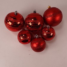 6 Red Glitter Swirl Stripe Christmas Ball Ornaments Holiday Decor 2.5"-3" Dia