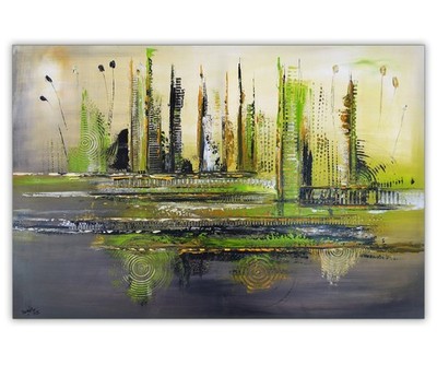 BURGSTALLER Acrylbild abstrakte Kunst grün querformat modernes Wandbild 100x70