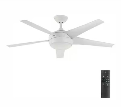 Home Decorators Windward IV 52 in. LED Matte White Ceiling Fan w/ Light & Remote