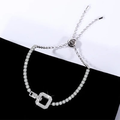 Women's PT950 Platinum Moissanite Bracelet - Square Clasp Design, Light Luxury S