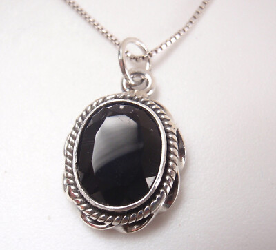 ☆関税込☆VINTAGE HOLLYWOOD★Black Oval Stone Necklace★ Faceted Black Onyx Oval 925 Sterling Silver Necklace with