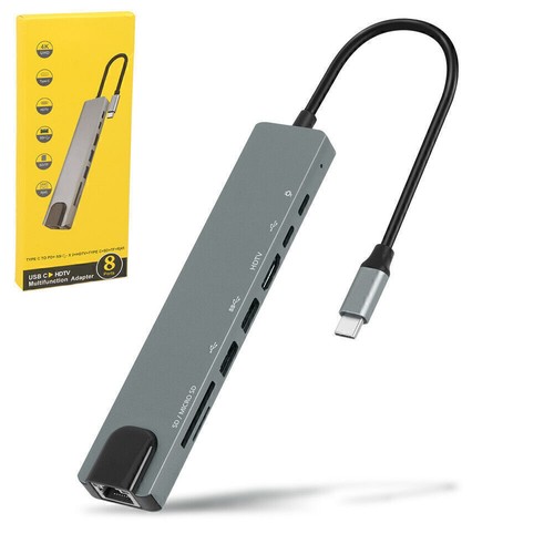 USB C Hub 8 In 1 Type C 3.1 To 4K HDMI Adapter RJ45 SD/TF Card Reader Multiport - Bild 10 von 11