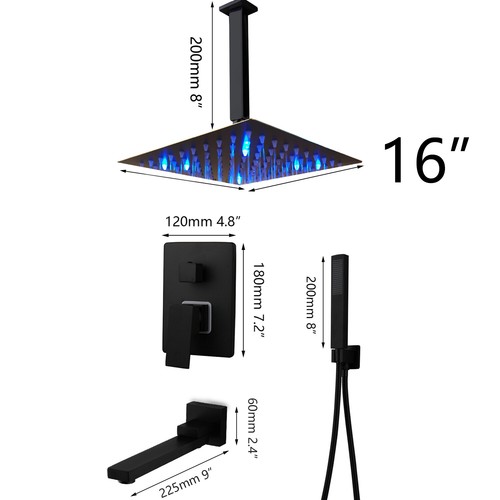 Ceiling Mounted Black Shower Faucet Set Rain Square Shower Heads Mixer Valve Tap - Picture 2 of 54