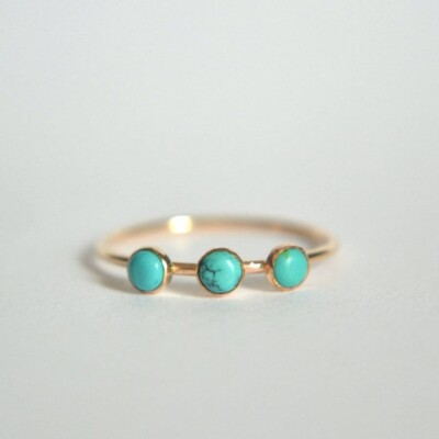 14K Gold Plated Turquoise Three Stone Ring, 925 Sterling Silver Minimalist Ring