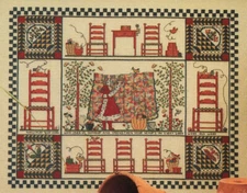 THE COMFORTER Rocking Chairs Quilt Squares Girl Cross Stitch Pattern Chart V8
