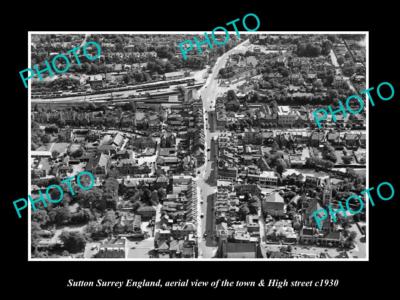 OLD LARGE HISTORIC PHOTO OF SUTTON SURREY ENGLAND VIEW OF TOWN & HIGH ST c1930