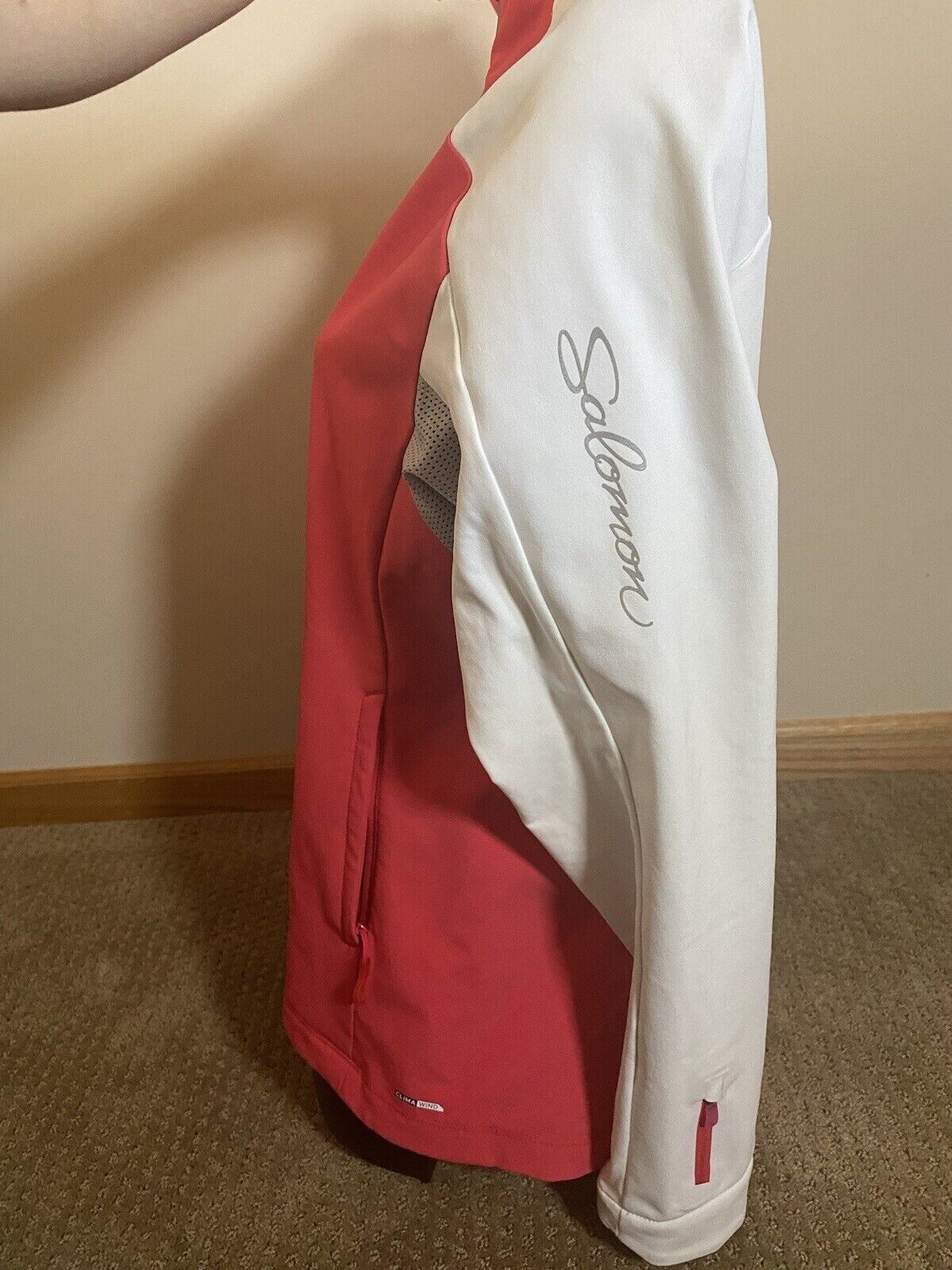 Giacca pile Salomon donna rosso bianco grigio taglia M full zip donna sci ciclismo