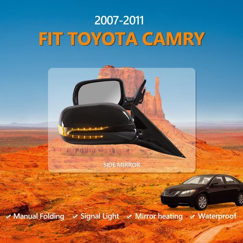 For 2007-2011 Toyota Camry 5 Pins Side Mirrors Folding Pair Rear View Black LED