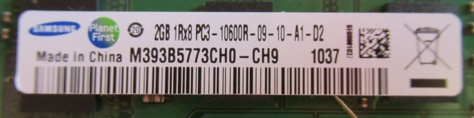 Samsung M393B5773CH0-CH9 8GB (4x2GB) PC3-10600 DDR3-1333MHz ECC CL9 240P Memory - Image 3 of 3