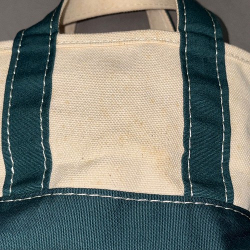 Vintage LL BEAN MINI CANVAS TOTE BAG Embroidered Leaves Green Purse Trader Joes - Picture 7 of 14