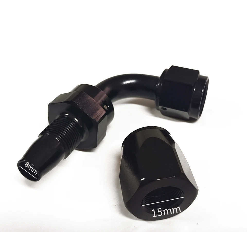 Adaptador de montaje de extremo de manguera de línea de combustible de aceite giratorio 4X aluminio AN8 8AN 90 grados EE. UU. Foto 3 de 4