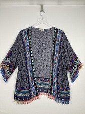 Umgee Sweater Kimono Duster Sz M/L Multicolor Paisley Cardigan Shrug Tassel Boho