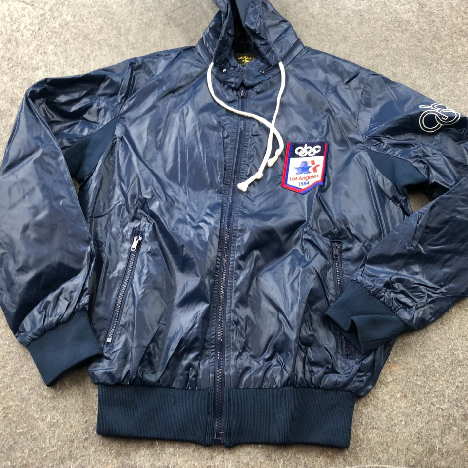 Vintage Olympics Jacket Mens Small Blue 1984 Windbreaker Embroidered Logo ABC - Image 2 of 4