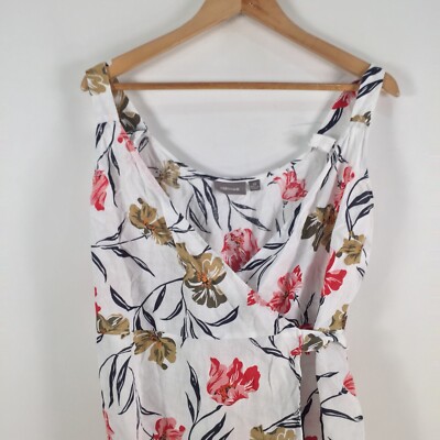 Sussan womens wrap dress size 10 white floral sleeveless Vneck linen 074017  | eBay