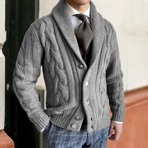 Para hombres Otoño/Invierno Nuevo Cárdigan Tejido Solapa Manga Larga Cable Suéter Chaqueta - Imagen 3 de 21