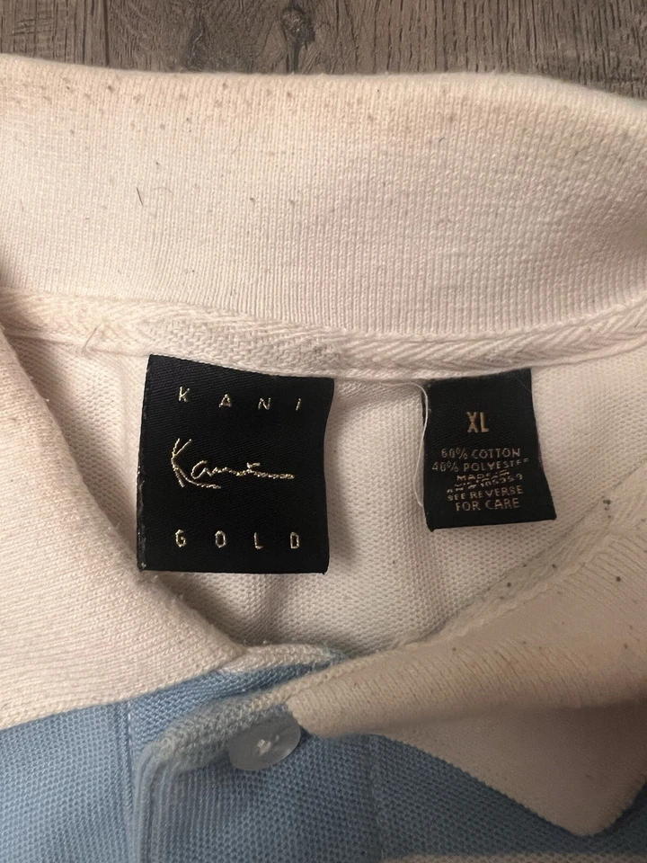 Polo Kani Dorado Para Hombre Grande Azul con Rayas Blancas y Doradas Manga Larga Foto 3 de 4