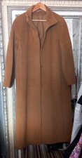 Vtg M&s Ladies Dark Camel Wool, Mohair, Alpaca Mix Lined Collared Long Coat Uk10