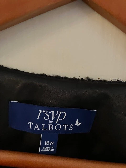 CHANEL Giacca da pranzo Talbots RSVP Plus taglia 16 W lunghezza vita filo scintillante tweed nero